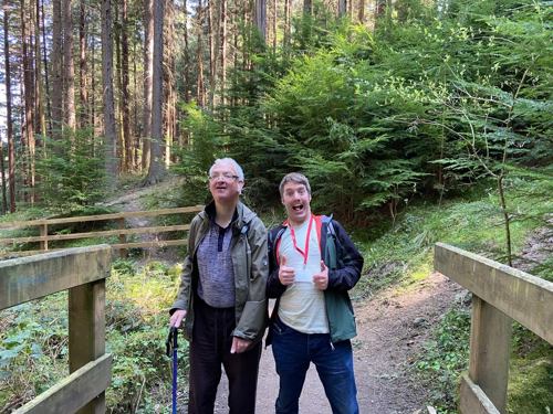 John and David from the Rise Up walking group enjoying Hamsterley Forest